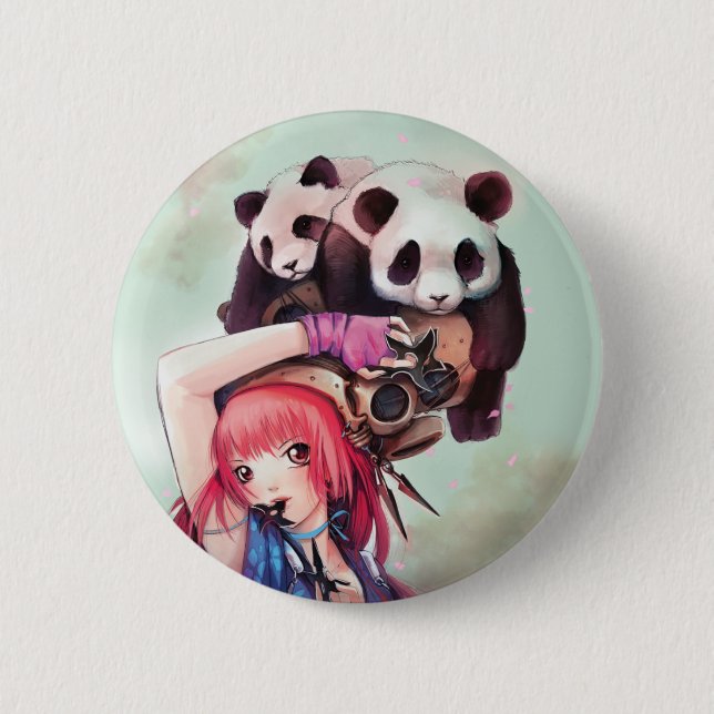 Badge Rond 5 Cm Bouton de pandas de Ninja de pêche (Devant)