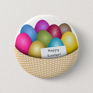 Badge Rond 5 Cm Bouton de panier de Pâques avec des œufs colorés