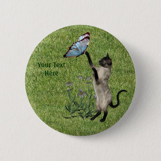 Badge Rond 5 Cm Bouton de papillon de chat siamois (Devant)
