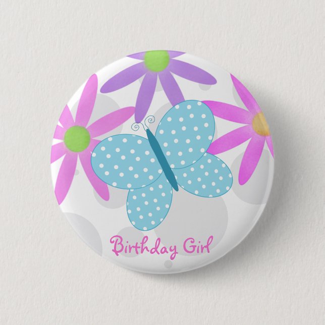 Badge Rond 5 Cm Bouton de papillon de fille d'anniversaire (Devant)