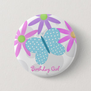 Badge Rond 5 Cm Bouton de papillon de fille d'anniversaire