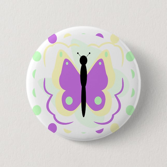 Badge Rond 5 Cm Bouton De Papillon Jaune Et Violet (Devant)