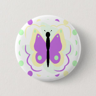 Badge Rond 5 Cm Bouton De Papillon Jaune Et Violet