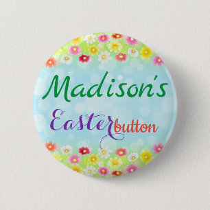 Badge Rond 5 Cm Bouton de Pâques floral personnalisé Nom Balise