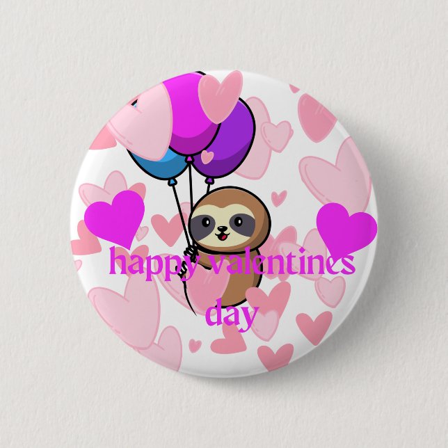 Badge Rond 5 Cm bouton de paresseux de joyeuse Saint-Valentin (Devant)