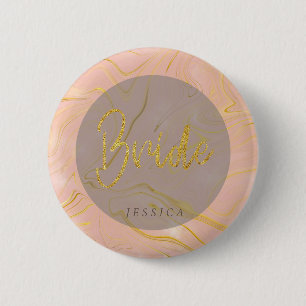 Badge Rond 5 Cm Bouton de Parties scintillant de mariée rose Gold 
