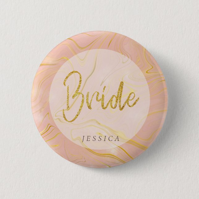 Badge Rond 5 Cm Bouton de Parties scintillant de mariée rose Gold  (Devant)