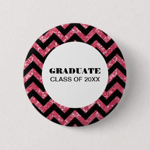 Badge Rond 5 Cm Bouton de Parties scintillant rose Chevron