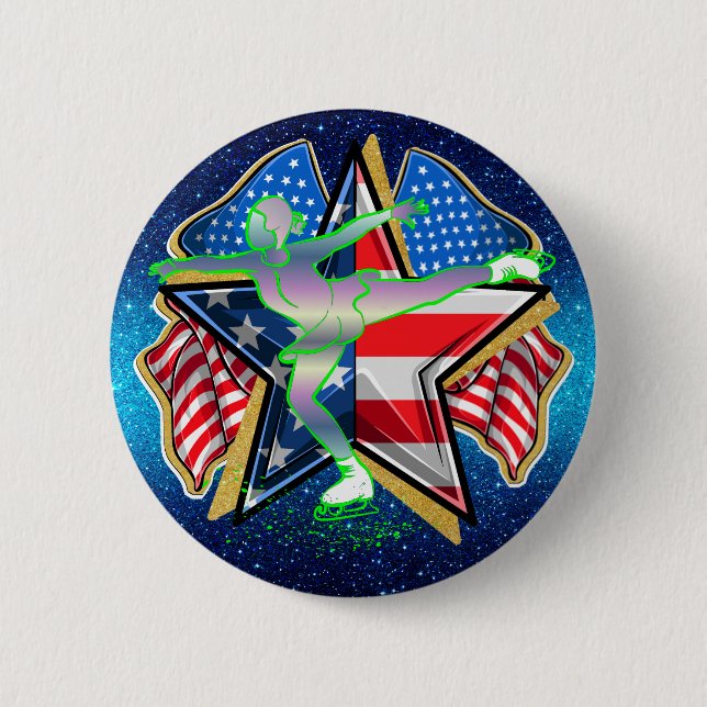 Badge Rond 5 Cm Bouton de patinage artistique USA (Devant)