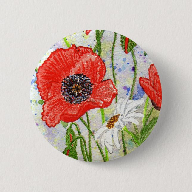 Badge Rond 5 Cm Bouton de "pavots" (Devant)