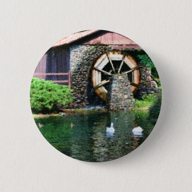Badge Rond 5 Cm Bouton de peinture de Seurat d'étang de roue d'eau (Devant)