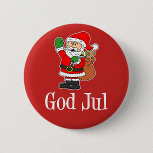 Badge Rond 5 Cm Bouton de Père Noël de Noël suédois de Dieu Jul