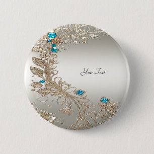 Badge Rond 5 Cm Bouton de pierres bleues en or embellissant