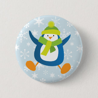 Badge Rond 5 Cm Bouton de pingouin bleu à tambours mou / Insigne d