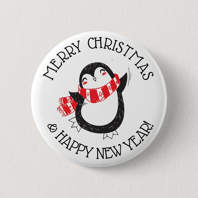 BADGE ROND 5 CM BOUTON DE PINGOUIN DE JOYEUX NOËL (Devant)