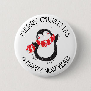 BADGE ROND 5 CM BOUTON DE PINGOUIN DE JOYEUX NOËL