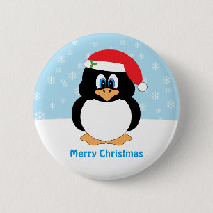 Badge Rond 5 Cm Bouton de pingouin de Joyeux Noël