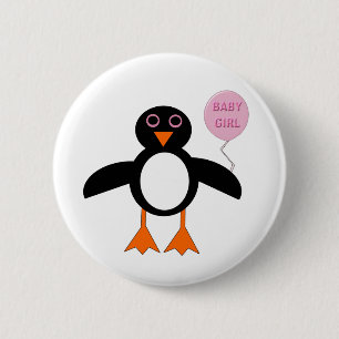 Badge Rond 5 Cm Bouton de pingouin mignon rose bébé fille