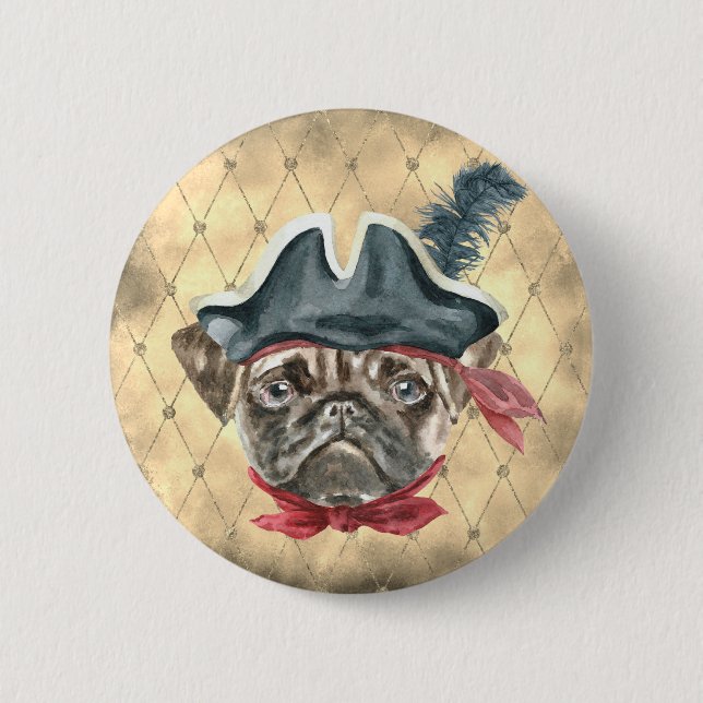 Badge Rond 5 Cm Bouton de pirate Pug Blackface (Devant)