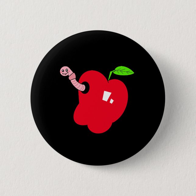 Badge Rond 5 Cm Bouton de pomme avec ver  (Devant)