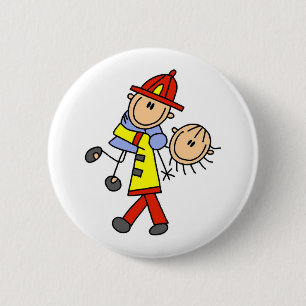 Badge Rond 5 Cm Bouton de pompier en bonhomme allumette sauvant de