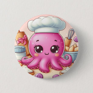 Badge Rond 5 Cm Bouton de poulpe de cuisson mignon