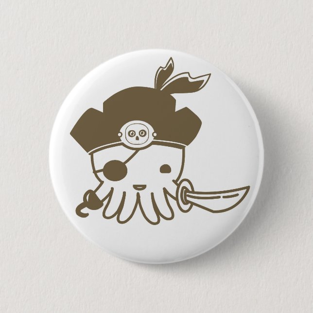 Badge Rond 5 Cm Bouton de poulpe de pirate de bande dessinée (Devant)