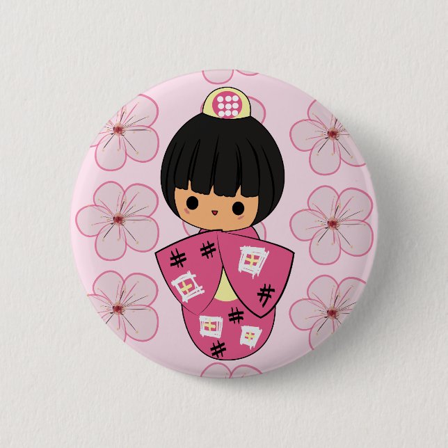 Badge Rond 5 Cm Bouton de poupée de Kawaii Kokeshi (Devant)