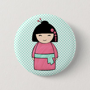 Badge Rond 5 Cm Bouton de poupée Kokeshi japonais