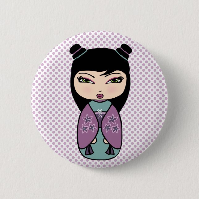 Badge Rond 5 Cm Bouton de poupée Kokeshi japonais (Devant)