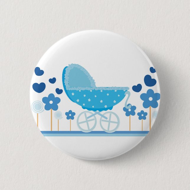 Badge Rond 5 Cm Bouton de poussette bleue (Devant)