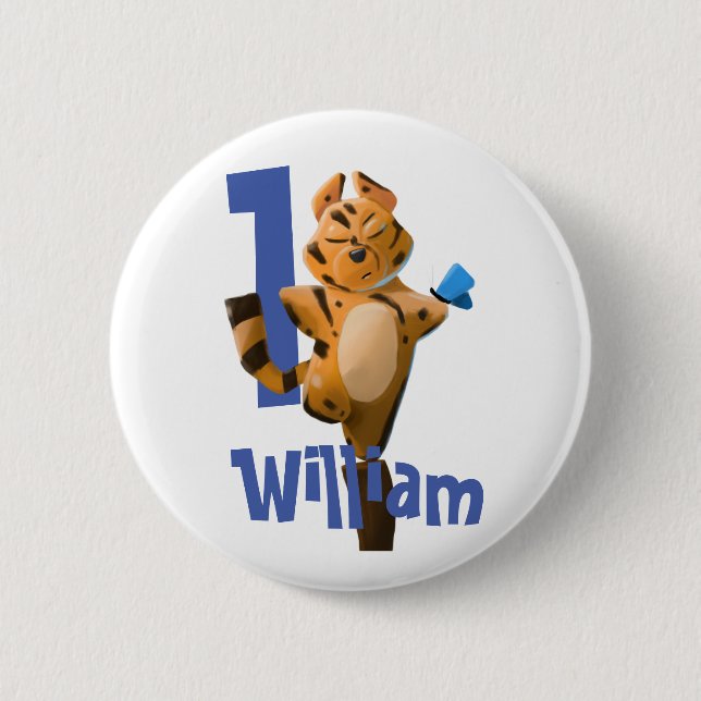 Badge Rond 5 Cm Bouton de premier anniversaire du tigre de bébé pl (Devant)