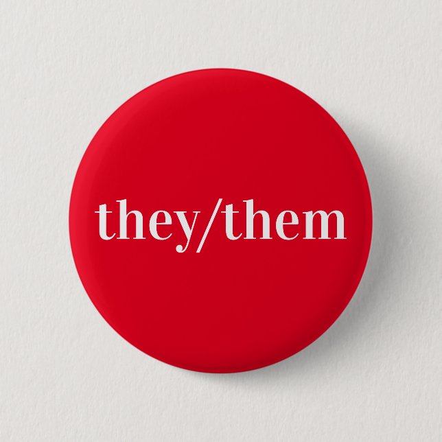 Badge Rond 5 Cm Bouton de pronom rouge blanc Ils/Elles (Devant)
