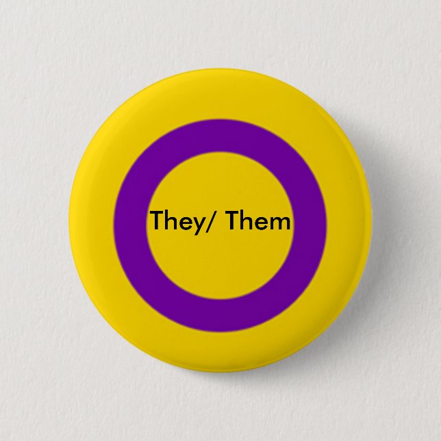 Badge Rond 5 Cm Bouton de pronoms d'Intersex ils ils (Devant)