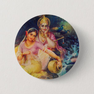 Badge Rond 5 Cm Bouton de Radha et de Krishna