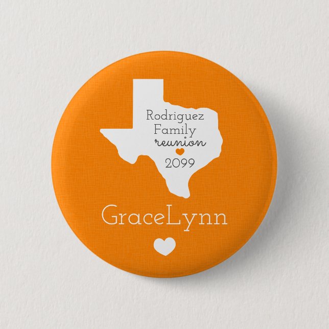 Badge Rond 5 Cm Bouton de réunion de famille Orange State of Texas (Devant)