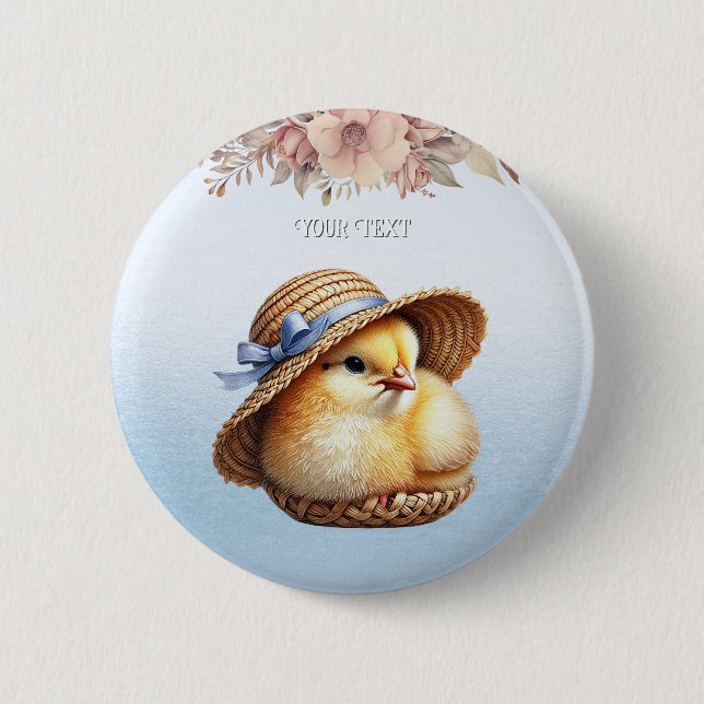 Badge Rond 5 Cm Bouton de ruban bleu petit poulet (Devant)
