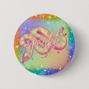 Badge Rond 5 Cm bouton de serpent arc-en-ciel étincelant