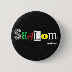 Badge Rond 5 Cm Bouton de Shalom (noir/tri)