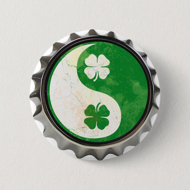 Badge Rond 5 Cm Bouton de shamrock de Yin Yang d'Irlandais (Devant)