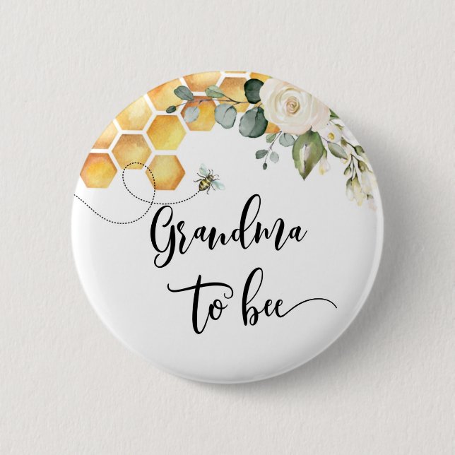 Badge Rond 5 Cm Bouton de shower de bébé Grand-mère à abeille (Devant)