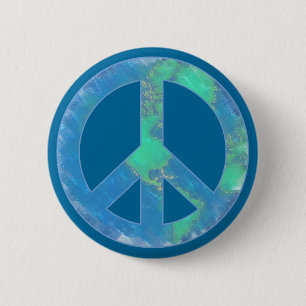 Badge Rond 5 Cm Bouton de signe de paix de la terre
