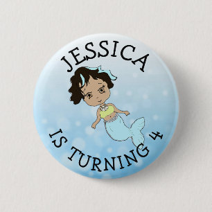 Badge Rond 5 Cm Bouton de sirène bleue pour fille d'anniversaire p