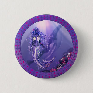 Badge Rond 5 Cm Bouton de sirène d'océan violet