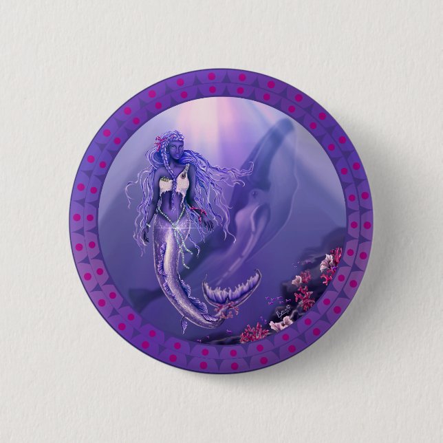 Badge Rond 5 Cm Bouton de sirène d'océan violet (Devant)