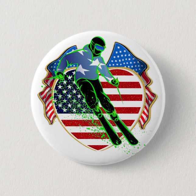 BADGE ROND 5 CM BOUTON DE SKI USA (Devant)