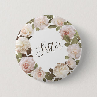 Badge Rond 5 Cm Bouton de Sœur aux Roses Françaises Vintage