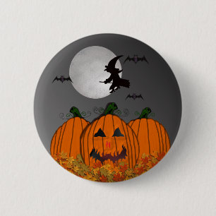 Badge Rond 5 Cm Bouton de sorcière de Halloween en vol