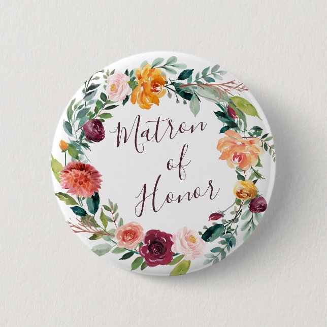 Badge Rond 5 Cm Bouton de témoin mariée Paprika Bourgogne Floral (Devant)