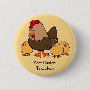 Badge Rond 5 Cm Bouton de texte personnalisé Illustration de poule